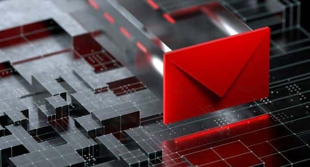 Malicious email attachment warning on a business computer