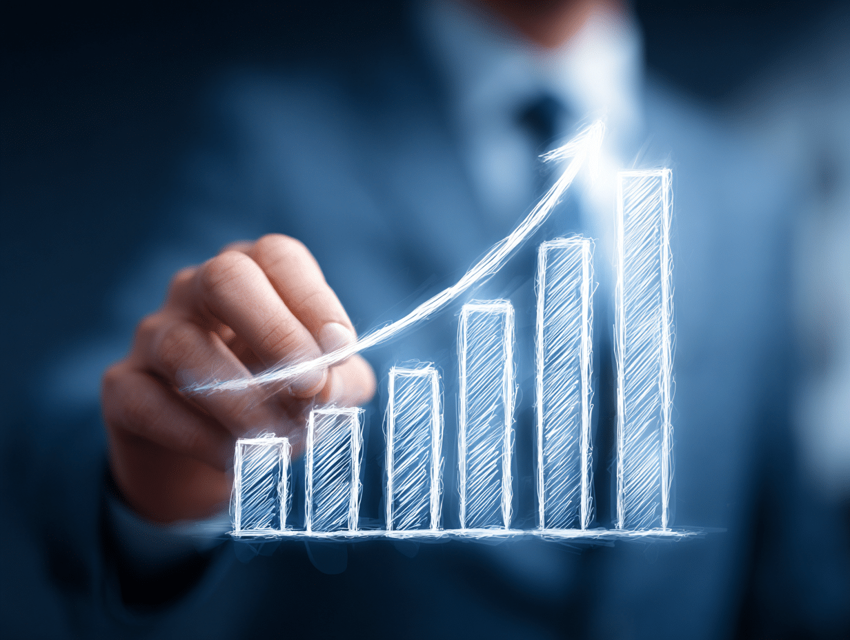 Financial services team reviewing growth metrics after an IT modernization