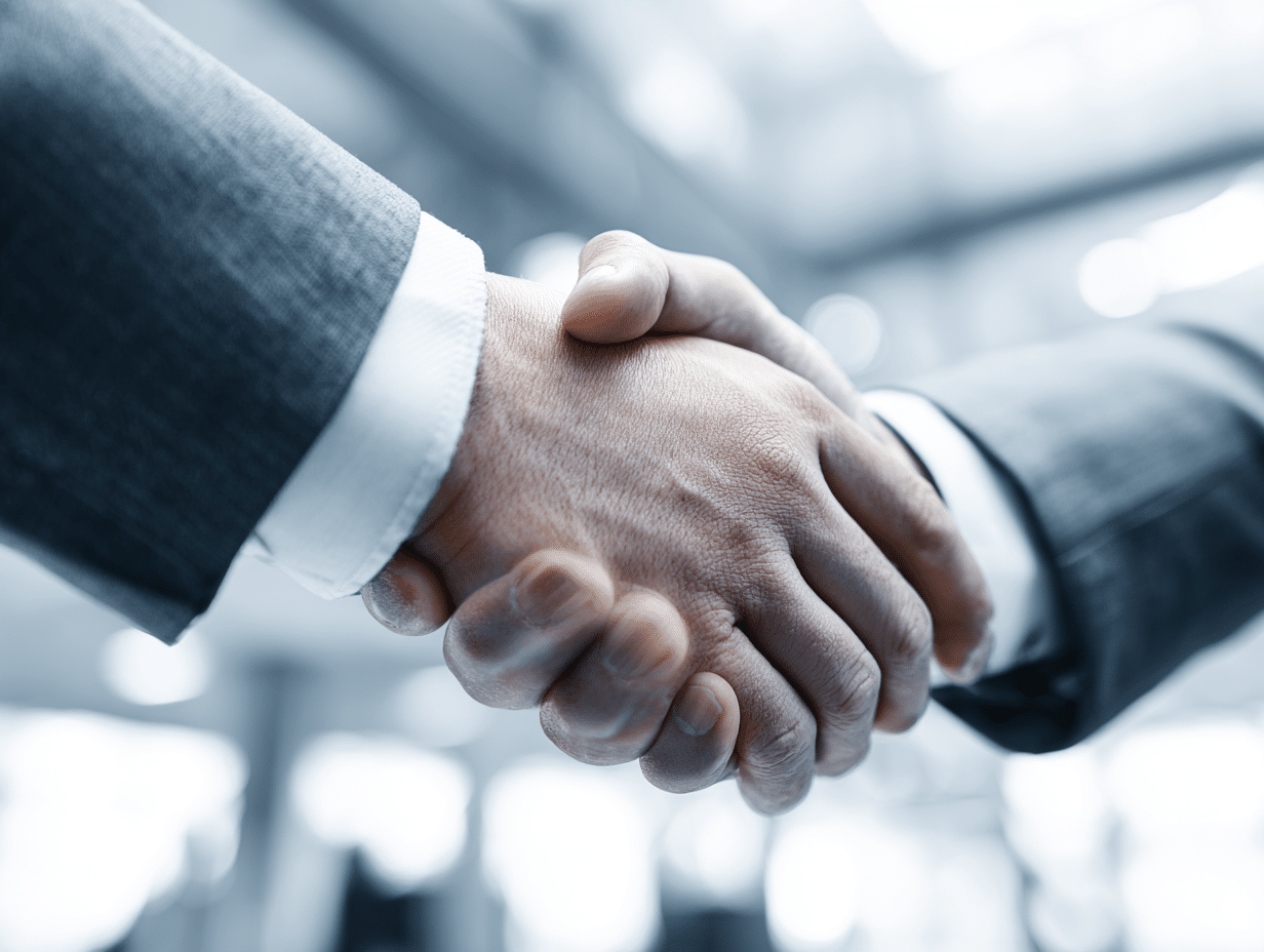 Long-term IT partnership handshake between QLAN and Orange County business clients